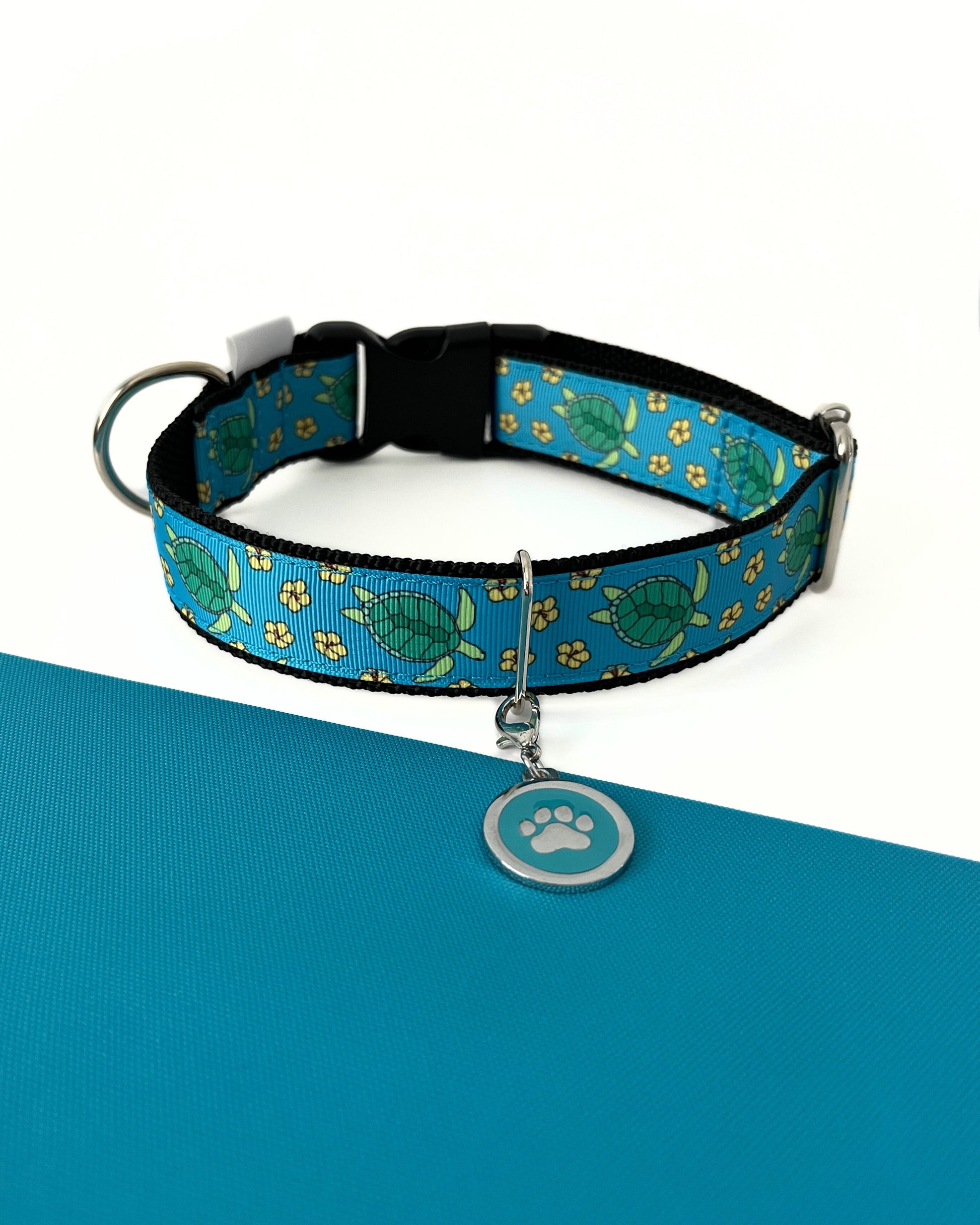 DOG COLLAR BUCKLE - TURTLES blue