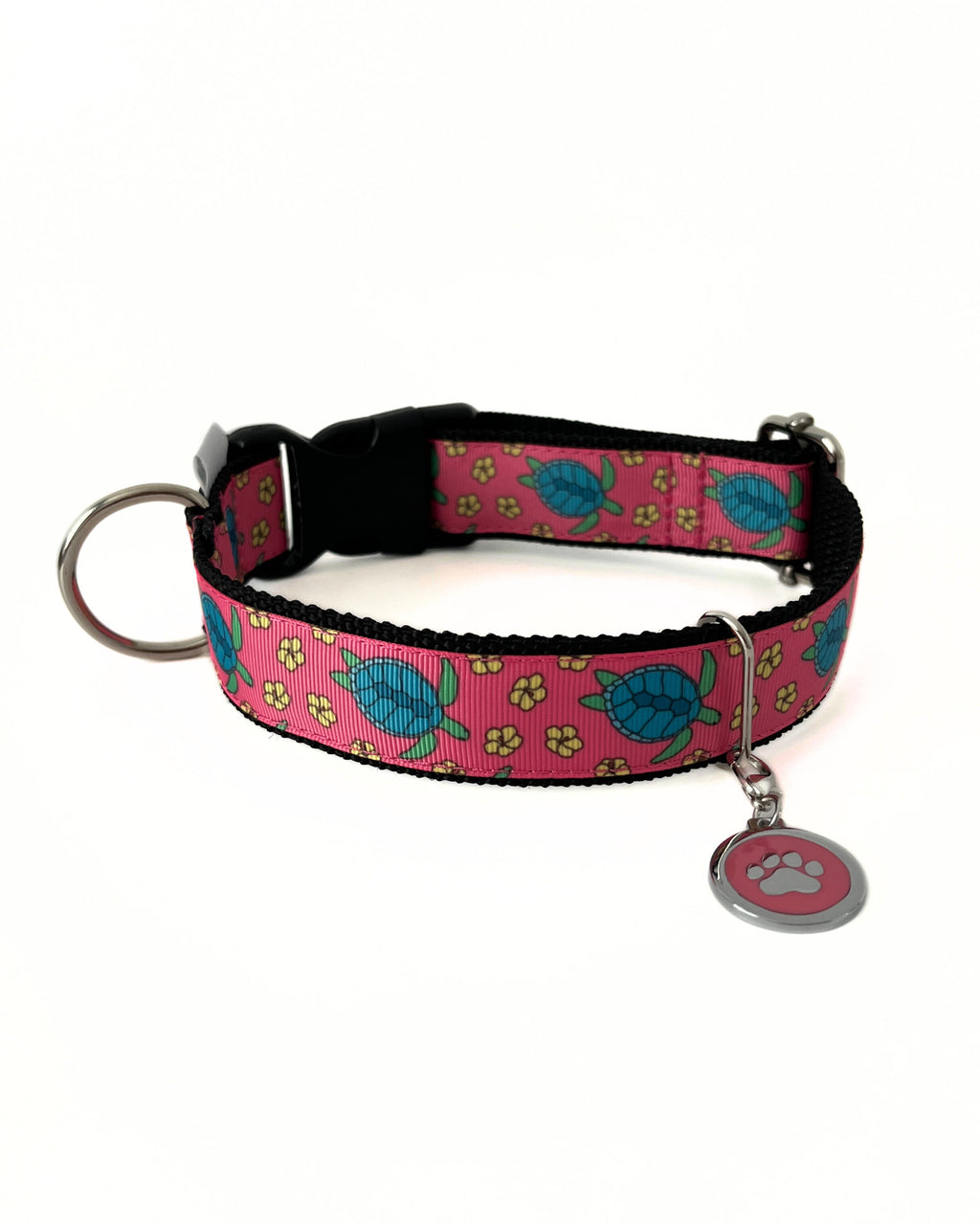 DOG COLLAR BUCKLE - TURTLES coral