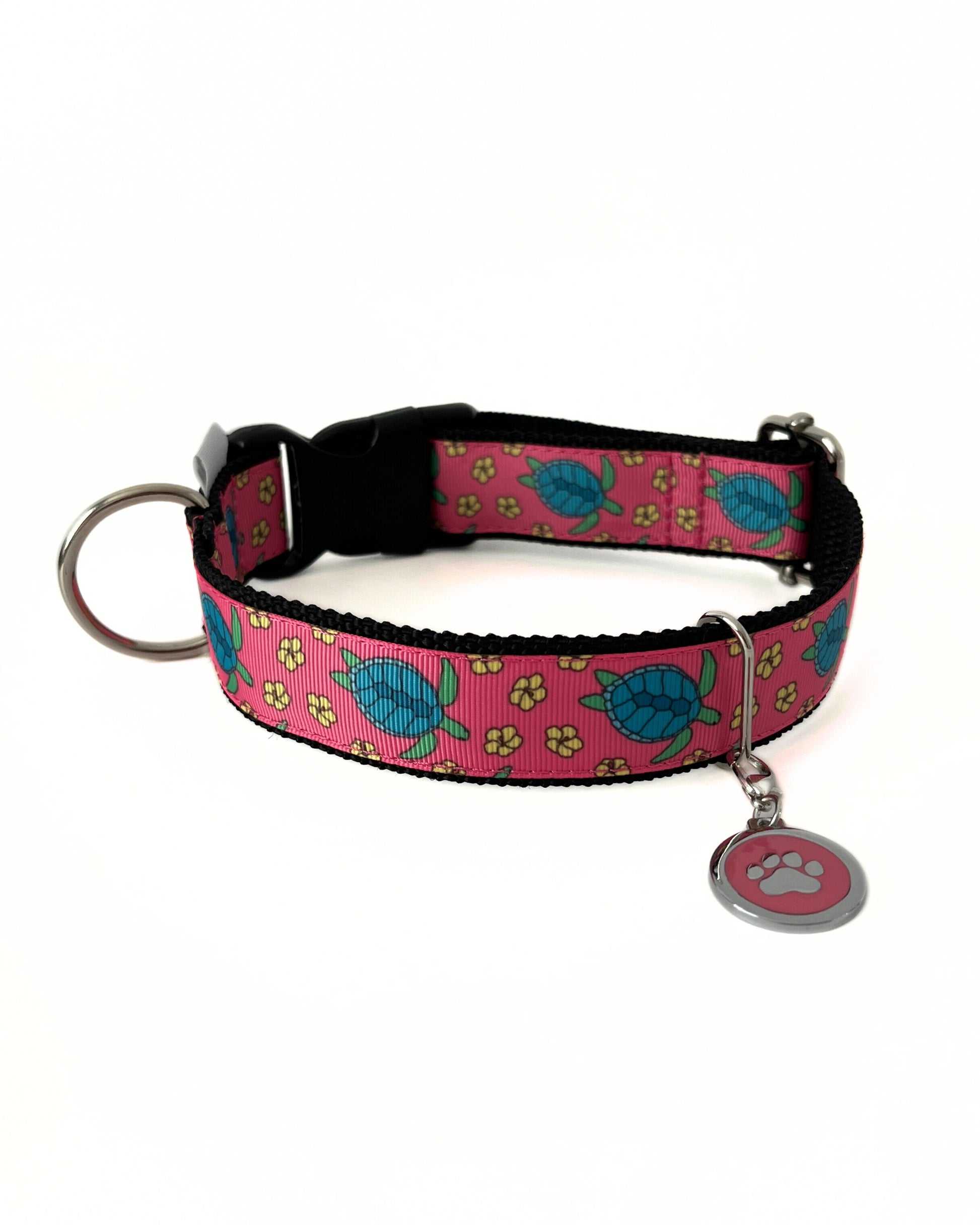 DOG COLLAR BUCKLE - TURTLES coral