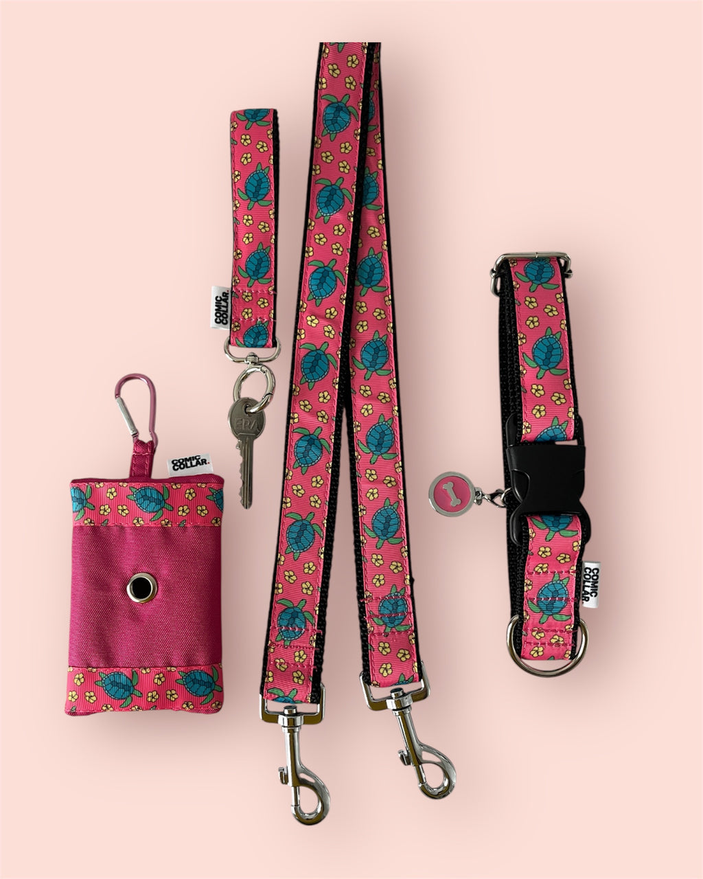 DOUBLE ENDED LEASH - TURTLE coral