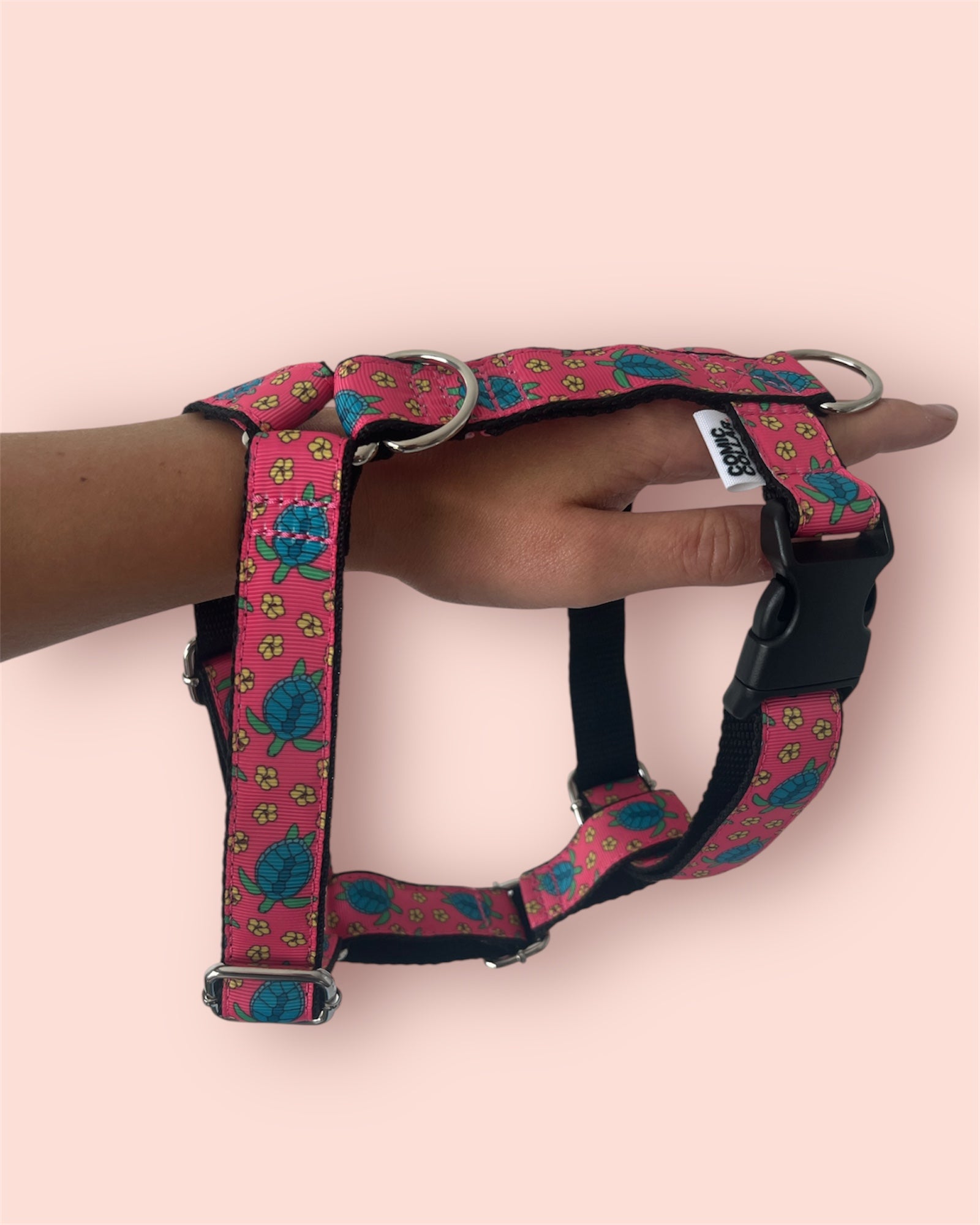 DOG HARNESS - TURTLES coral