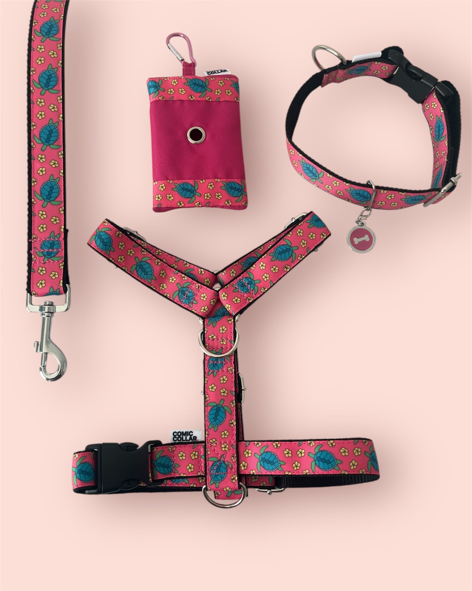 DOG HARNESS - TURTLES coral